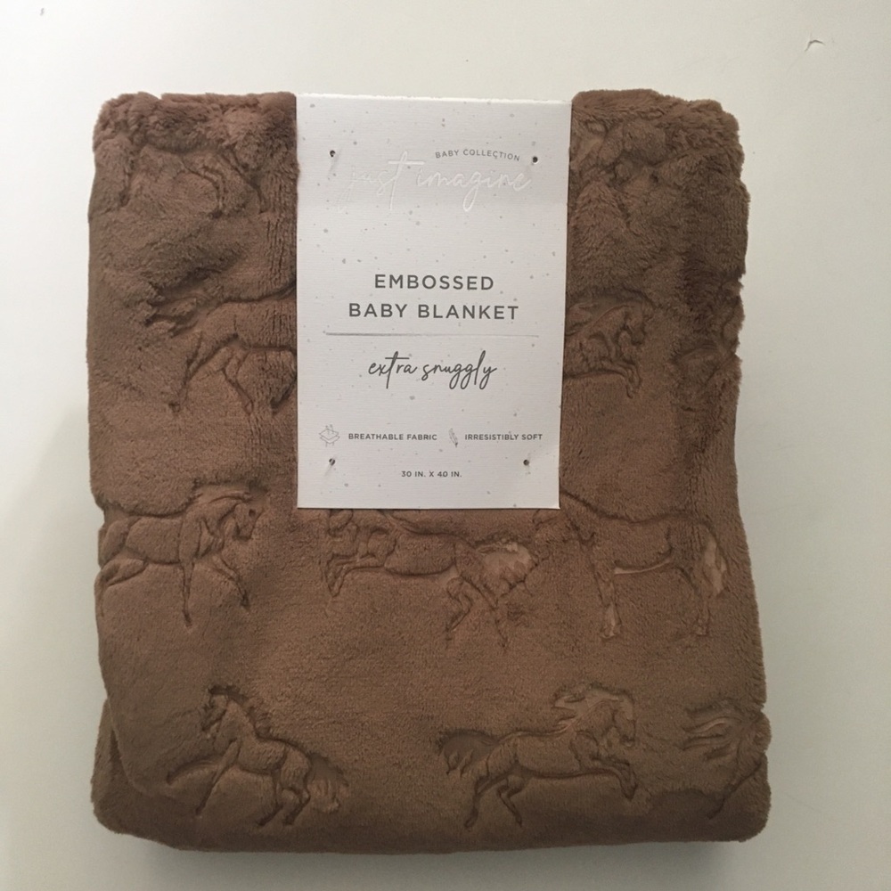 NEW Baby Blanket Brown Horses Embossed Equestrian Theme Baby Gift | Just Imagine